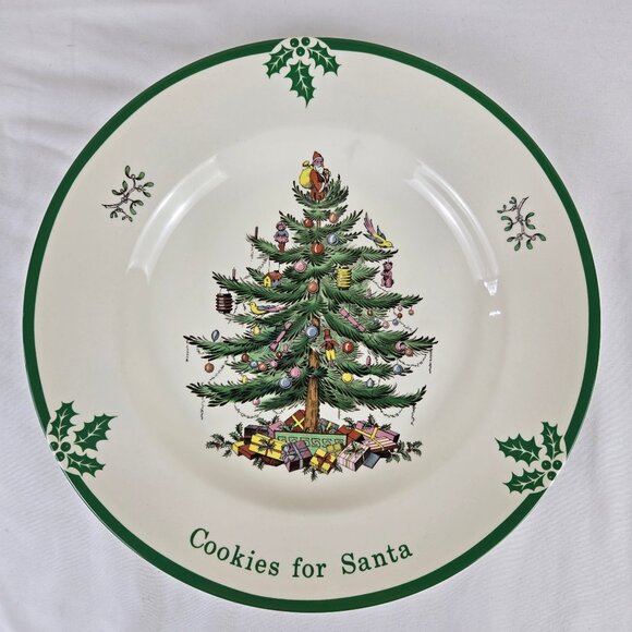 Spode "Cookies for Santa" Christmas Tree Dish 10.5" Diameter  Made in England - Picture 2 of 12